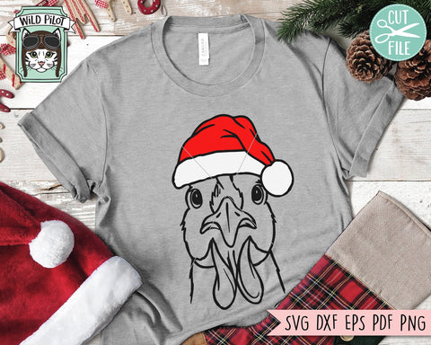 Chicken Santa Hat SVG Cut File, Chicken With Hat SVG, Christmas SVG File, Chicken SVG, Christmas Cut File, Christmas Animals SVG, Animal Santa SVG SVG Wild Pilot 