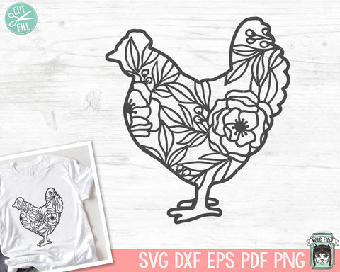 Chicken Silhouette SVG file, Chicken Cut file, Floral Chicken svg file, Chicken Flowers svg file, Silhouette Chicken svg, Farm Animal svg, Farmhouse svg SVG Wild Pilot 