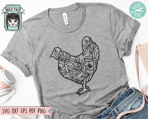 Chicken Silhouette SVG file, Chicken Cut file, Floral Chicken svg file, Chicken Flowers svg file, Silhouette Chicken svg, Farm Animal svg, Farmhouse svg SVG Wild Pilot 