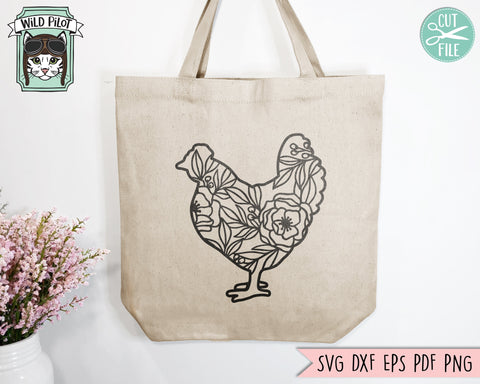Chicken Silhouette SVG file, Chicken Cut file, Floral Chicken svg file, Chicken Flowers svg file, Silhouette Chicken svg, Farm Animal svg, Farmhouse svg SVG Wild Pilot 