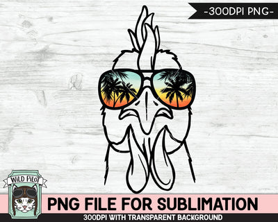 Chicken Sunglasses SUBLIMATION designs png, Chicken png, Sunset Sunglasses PNG file, Palm Tree glasses png, Beach Vacation png, Animal glasses png Sublimation Wild Pilot 