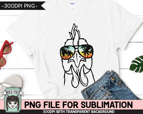 Chicken Sunglasses SUBLIMATION designs png, Chicken png, Sunset Sunglasses PNG file, Palm Tree glasses png, Beach Vacation png, Animal glasses png Sublimation Wild Pilot 