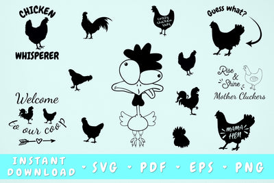 Chicken SVG Bundle - 18 Designs, Welcome To Our Coop SVG, Guess What SVG, Chicken Whisperer SVG, Rise and Shine Mother Cluckers SVG SVG HappyDesignStudio 