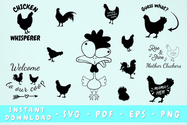 Chicken SVG Bundle - 18 Designs, Welcome To Our Coop SVG, Guess What SVG, Chicken Whisperer SVG, Rise and Shine Mother Cluckers SVG SVG HappyDesignStudio 