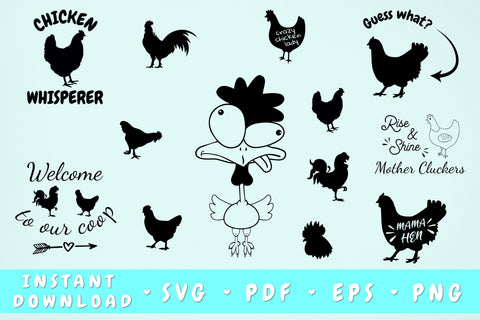 Chicken SVG Bundle - 18 Designs, Welcome To Our Coop SVG, Guess What SVG, Chicken Whisperer SVG, Rise and Shine Mother Cluckers SVG SVG HappyDesignStudio 