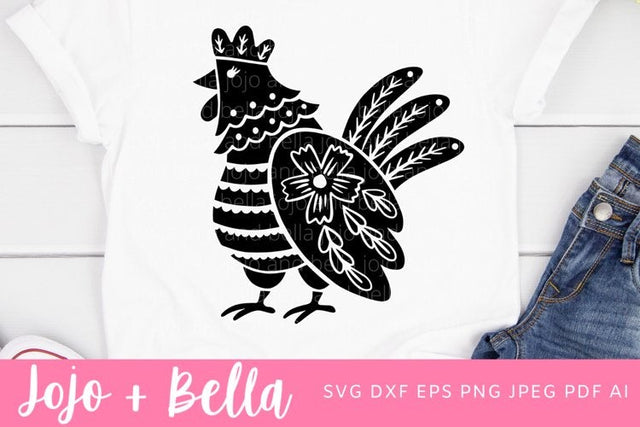 Chicken Svg, Chicken cut file, Folk Chicken Svg, farm Svg, Rooster Svg, Mandala Chicken Svg, Hen Svg, chicken clipart, Cricut, silhouette SVG Jojo&Bella 