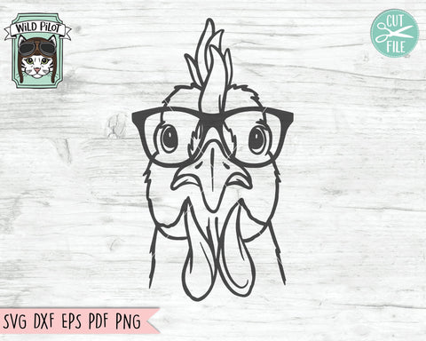 Chicken SVG File, Chicken With Glasses SVG, Chicken Cut File, Animal Face SVG, Cute Chicken SVG, Hipster SVG, Rooster SVG File, Nerd SVG, Nerdy SVG, Farm Animal SVG SVG Wild Pilot 
