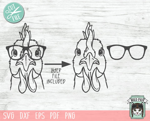 Chicken SVG File, Chicken With Glasses SVG, Chicken Cut File, Animal Face SVG, Cute Chicken SVG, Hipster SVG, Rooster SVG File, Nerd SVG, Nerdy SVG, Farm Animal SVG SVG Wild Pilot 