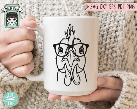 Chicken SVG File, Chicken With Glasses SVG, Chicken Cut File, Animal Face SVG, Cute Chicken SVG, Hipster SVG, Rooster SVG File, Nerd SVG, Nerdy SVG, Farm Animal SVG SVG Wild Pilot 