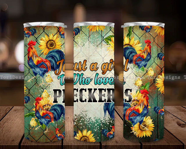 Chicken Tumbler, Farm Animals Tumbler,20oz Skinny Tumbler Sublimation Designs, Tumbler Sublimation Designs,Just a Girl who Loves Peckers Png Sublimation ToriDesigns 