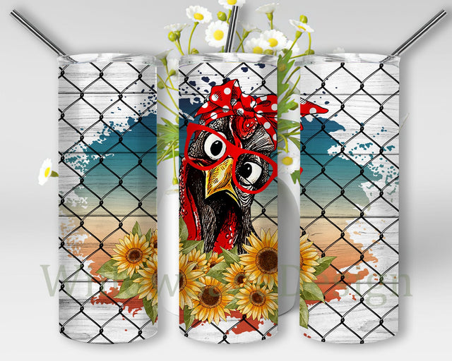 Chicken Wire Rooster With Sunflowers 20oz Skinny Tumbler Png, Farm Animals Tumbler Png, Farm Animals, Sunflowers Png, Chicken Tumbler Png Sublimation WillowSageDesign 
