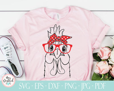 Chicken with Bandana glasses Svg, Animal Face svg, Rooster svg, clipart Farm animal, Cute Chicken, svg, png, eps, dxf, jpg, Digital Download SVG MyDesiredSVG 