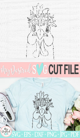 Chicken with Flower SVG, Chicken with Crown SVG, Chicken Floral Svg, Farm animal, Funny Floral Crown, Animal Face, Cricut File, Hand Drawn SVG MyDesiredSVG 