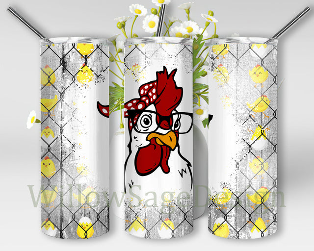 Chicken With Glasses 20oz Skinny Tumbler, Chicken and Chicks Tumbler Png, Farm Life Tumbler Wrap, Country Life Sublimation Design, Instant Download Sublimation WillowSageDesign 