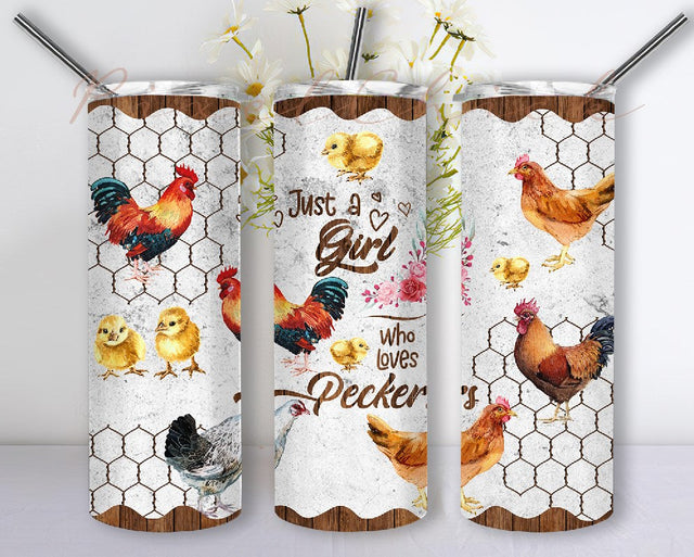 Chickens 20 oz Skinny Tumbler PNG, Chicken Just a Girl who loves peckers Sublimation Design Download PNG Sublimation PixelChick 