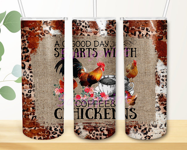 Chickens Coffee 20oz Skinny Tumbler, Good Days Start With Coffee And Chickens Tumbler Template, Leopard Cowhide Tumbler Wrap, Chickens Sublimation Design, Digital Download Sublimation sassyprint 