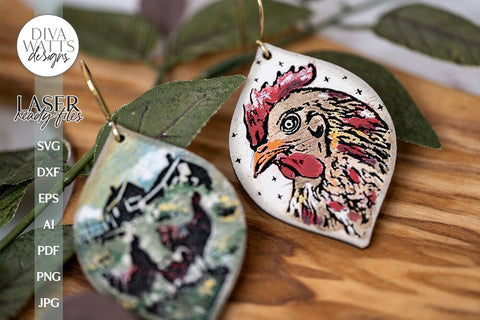 Chickens In Barnyard Earrings Glowforge SVG Laser Cutting File For Chicken Earrings Farm Earrings for Glowforge Cute Chicken Earrings SVG SVG Diva Watts Designs 
