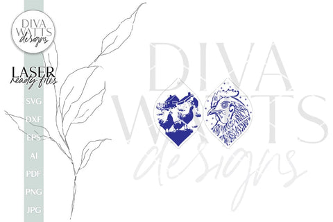 Chickens In Barnyard Earrings Glowforge SVG Laser Cutting File For Chicken Earrings Farm Earrings for Glowforge Cute Chicken Earrings SVG SVG Diva Watts Designs 