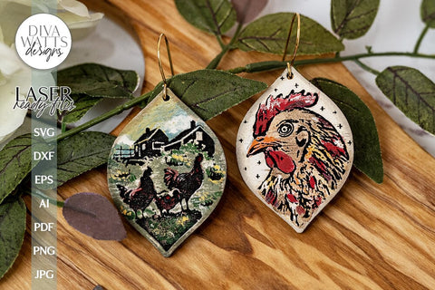 Chickens In Barnyard Earrings Glowforge SVG Laser Cutting File For Chicken Earrings Farm Earrings for Glowforge Cute Chicken Earrings SVG SVG Diva Watts Designs 