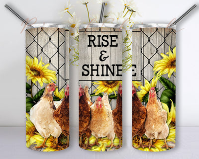 Chickens Sublimation Design, Chickens 20 oz Skinny Tumbler, Rise and Shine Tumbler Wrap Png, Digital Download Sublimation PixelChick 