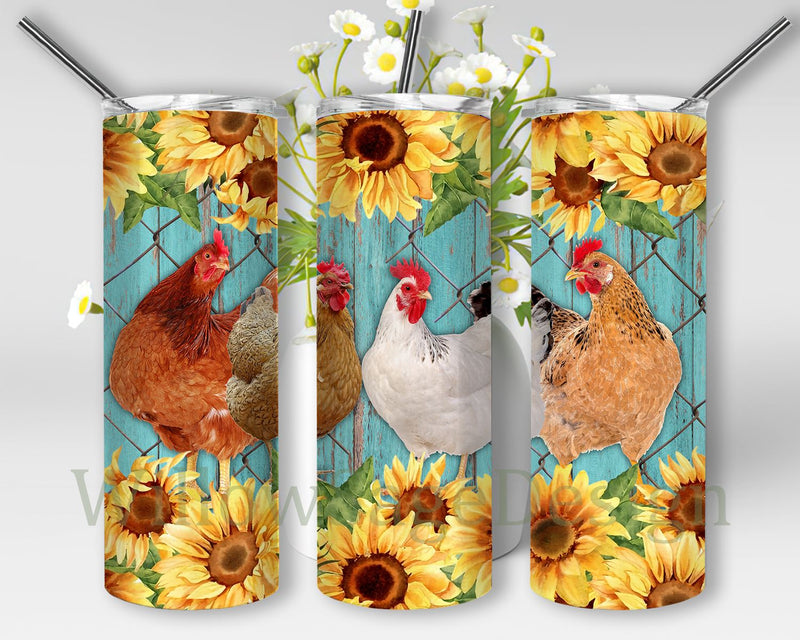 Chickens Sunflowers 20 oz Skinny Tumbler Sublimation Design PNG Digital ...