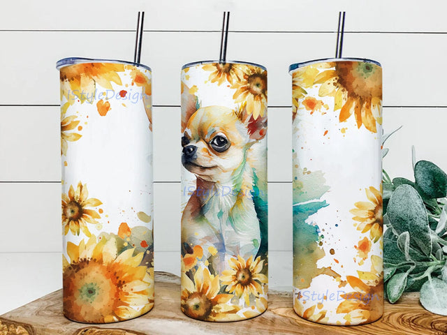 Chihuahua Dog 20 oz Skinny Tumbler Sublimation Design, Pet Lover Wrap, Dog Tumbler, Chihuahua Sunflower Tumbler, Sublimation Png Sublimation iStyleDesign 