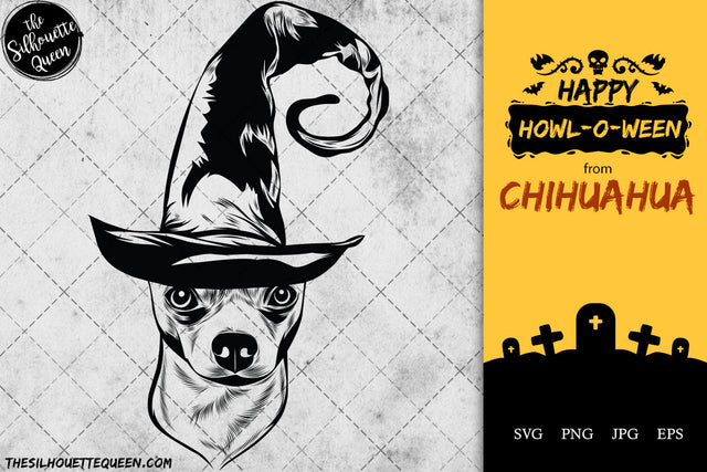 Chihuahua dog svg portrait clipart vector graphic art Witch hat Halloween dog Cricut cut file cuttable design SVG Loveleen Kaur 