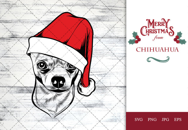 Chihuahua dog svg portrait clipart vector graphic art Xmas hat Christmas dog Cricut cut file cuttable design SVG Loveleen Kaur 