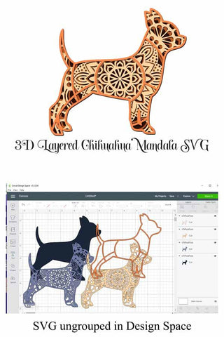 Chihuahua Mandala 3D Layered Dog SVG file, 4 layers SVG Digital Honeybee 