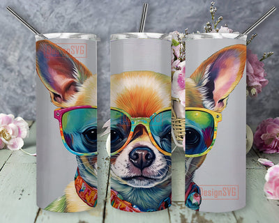 Chihuahua With Colorful 20oz Skinny Tumbler Sublimation Design, Cute Chihuahua Tumbler, Vibrant Colors, Dog Lover, Neon Rainbow Cute Chihuahua Tumbler, Instant Download Sublimation DesignSVG 