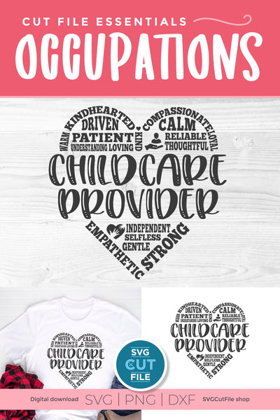 Childcare Provider svg with heart words SVG SVG Cut File 