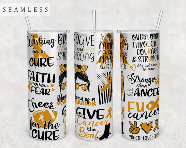 Childhood Cancer Awareness Tumbler Wrap, 20 Oz Skinny Tumbler Sublimation Design, Seamless Mama Of A Warrior Tumbler PNG Sublimation HappyDesignStudio 