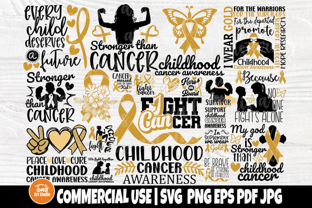 Childhood Cancer SVG Bundle - Cancer Cut Files - 20 Shirt Designs - Awareness Ribbon Svg SVG TonisArtStudio 