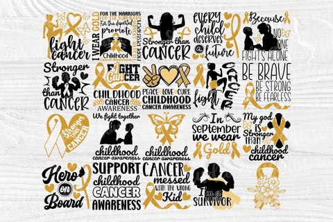 Childhood Cancer SVG Bundle - Cancer Cut Files - 20 Shirt Designs - Awareness Ribbon Svg SVG TonisArtStudio 
