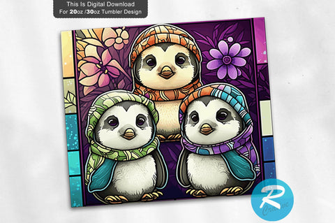 Children Baby Penguins Stained Glass 20 oz / 30 oz Tumbler PNG Sublimation Regulrcrative 