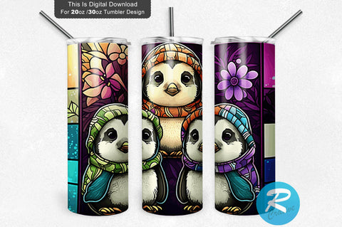 Children Baby Penguins Stained Glass 20 oz / 30 oz Tumbler PNG Sublimation Regulrcrative 