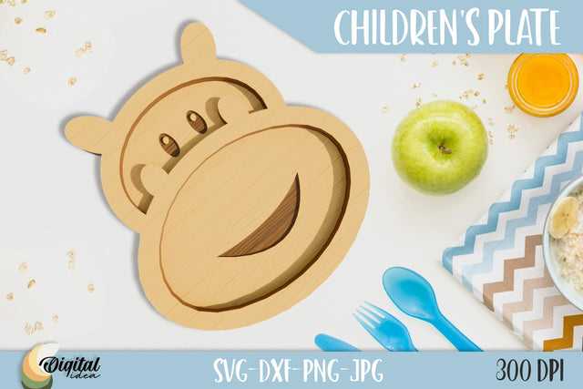 Children's Plate Laser Cut. 3D Funny Design. Hippopotamus. SVG Evgenyia Guschina 