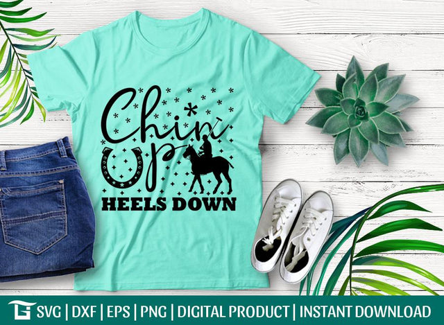 Chin Up Heels Down Svg Cut File, Horses Svg, Triumph Horseshoe Svg, Positive Thinking Svg, Tshirt Design, SVG ETC Craft 