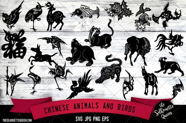 Chinese Animals and Birds Cutouts SVG -Vector Art Commercial & Personal Use- Cricut,Silhouette,Cameo,Vinyl Cut SVG Loveleen Kaur 