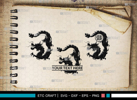 Chinese Dragon Monogram, Chinese Dragon Silhouette, Chinese Dragon SVG, Flying Dragon Svg, Dragon Svg, Draco Dragon Svg, SB00239 SVG ETC Craft 