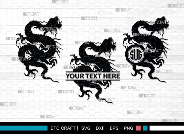 Chinese Dragon Monogram, Chinese Dragon Silhouette, Chinese Dragon SVG, Flying Dragon Svg, Dragon Svg, Draco Dragon Svg, SB00239 SVG ETC Craft 