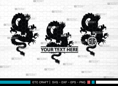 Chinese Dragon Monogram, Chinese Dragon Silhouette, Chinese Dragon SVG, Flying Dragon Svg, Dragon Svg, Draco Dragon Svg, SB00239 SVG ETC Craft 