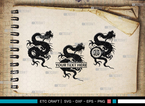 Chinese Dragon Monogram, Chinese Dragon Silhouette, Chinese Dragon SVG, Flying Dragon Svg, Dragon Svg, Draco Dragon Svg, SB00239 SVG ETC Craft 