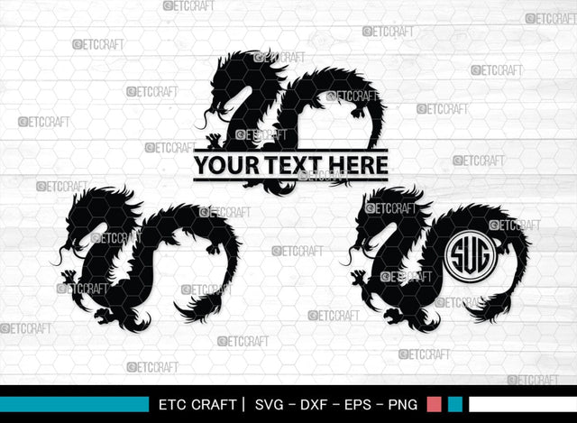 Chinese Dragon Monogram, Chinese Dragon Silhouette, Chinese Dragon SVG, Flying Dragon Svg, Dragon Svg, Draco Dragon Svg, SB00239 SVG ETC Craft 