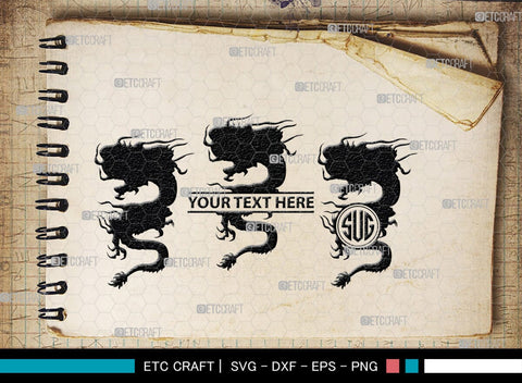 Chinese Dragon Monogram, Chinese Dragon Silhouette, Chinese Dragon SVG, Flying Dragon Svg, Dragon Svg, Draco Dragon Svg, SB00239 SVG ETC Craft 