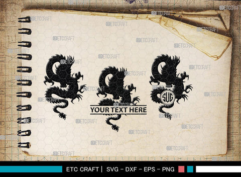 Chinese Dragon Monogram, Chinese Dragon Silhouette, Chinese Dragon SVG, Flying Dragon Svg, Dragon Svg, Draco Dragon Svg, SB00239 SVG ETC Craft 