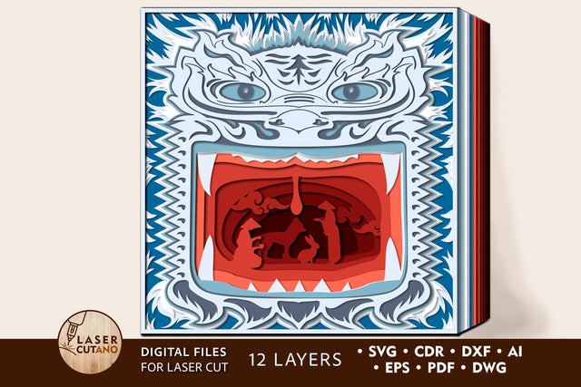 Chinese Dragon Multilayer Cut Template Chinese New Year SVG LaserCutano 