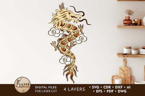 CHINESE DRAGON Multilayer Laser Cut Files, Mandala, 3D Designs, Paper Craft, Wood Craft SVG LaserCutano 