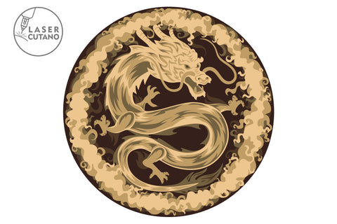 CHINESE DRAGON Multilayer Laser Cut Files, Mandala, Round Sign SVG, 3D Designs, Paper Cut SVG LaserCutano 