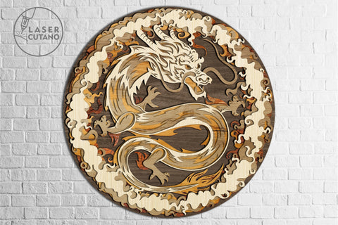 CHINESE DRAGON Multilayer Laser Cut Files, Mandala, Round Sign SVG, 3D Designs, Paper Cut SVG LaserCutano 